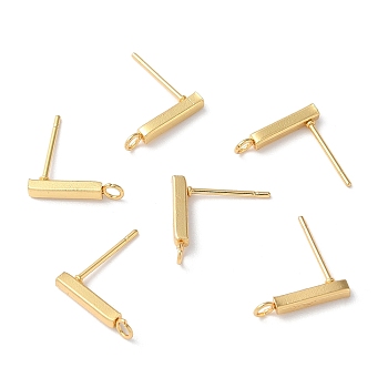 304 Stainless Steel Stud Earring Finding, with Horizontal Loop, Rectangle, Real 18K Gold Plated, 13x3mm, Hole: 1.8mm, Pin: 0.8mm.
