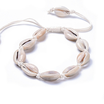 Adjustable Cowrie Shell Anklets, with Waxed Cotton Cords, White, 2-3/8 inch(6.2cm)