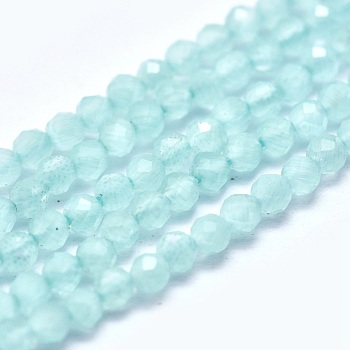 Cat Eye Beads Strands, Round, Faceted, Cyan, 2mm, Hole: 0.2mm, 14.17 inch(36cm), 174~184pcs/strand