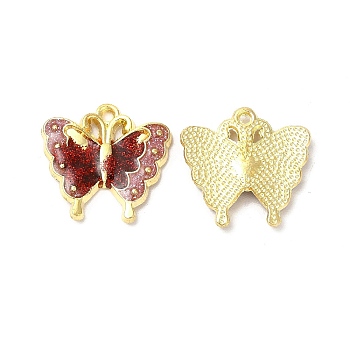 Alloy Enamel Pendants, with Glitter Powder, Cadmium Free & Nickel Free & Lead Free, Golden, Butterfly Charm, Red, 17x17.5x2.5mm, Hole: 1.2mm