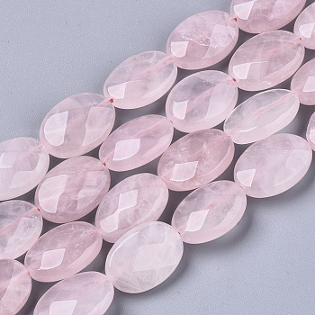 Natural Rose Quartz Beads Strands, Oval, Faceted, 14x10x5mm, Hole: 0.6~0.8mm, about 28pcs/strand, 14.96 inch(38cm)