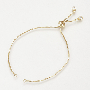 Brass Slider Bracelets Making, with Cubic Zirconia, Box Chains, Long-Lasting Plated, Real 18K Gold Plated, Single Chain Length: about 11.5~12cm