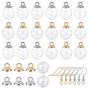 SUNNYCLUE DIY Dangle Earring Making Kits, Including Round Glass Globe Beads, Plastic Bead Cap Pendant Bails, Brass Earring Hooks, Platinum & Golden, Globe Beads: 16x15mm, Hole: 4.5~5mm, 20pcs/box