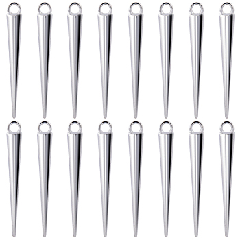 50Pcs Alloy Pendants, Cone, Stainless Steel Color, 35.5x4.5mm, Hole: 2mm