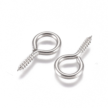 304 Stainless Steel Screw Eye Pin Peg Bails, For Half Drilled Beads, Stainless Steel Color, 17x8.5x1.5mm, Hole: 6mm, Pin: 1.8mm