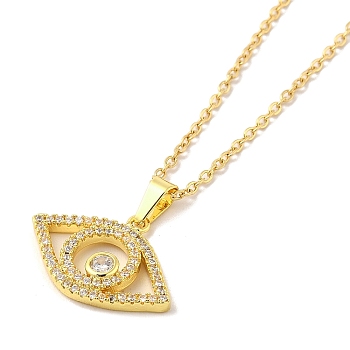 304 Stainless Steel Pendant Necklaces, Brass Micro Pave Cubic Zirconia Pendant Necklaces, Horse Eye, 17.72 inch(45cm), 15.5x22mm
