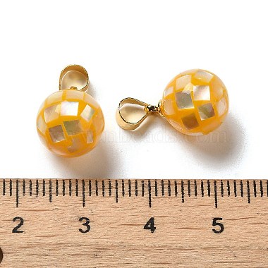 Natural Yellow Shell Dyed Round Charms(SSHEL-H071-01G-02)-3