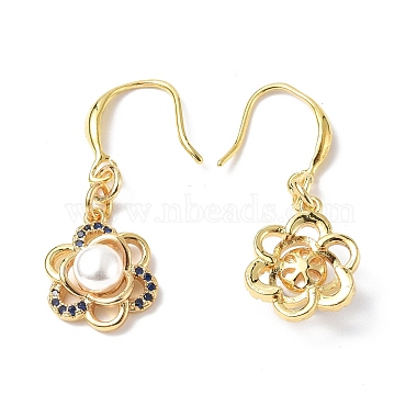 Boucles d'oreilles pendantes fleur perlées naturelles avec zircone cubique(EJEW-B017-13G)-2