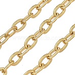 304 Stainless Steel Textured Cable Chains, Ion Plating(IP), Unwelded, with Spool, Real 18K Gold Plated, 12.5x8.5x1.5mm(CHS-F025-11G)
