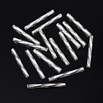 Opaque Glass Twisted Bugle Beads, Round Hole, Silver Plated, 25~26x2.5mm, Hole: 1mm, about 1500pcs/bag(SEED-T005-15-B01)