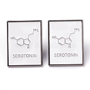 Alloy Enamel Brooches, Enamel Pin, for Teachers Students, with Plastic Clutches, Rectangle with Chemical Equation, Platinum, White, Serotonin Molecular Structural Formula, 27x20.5x11.5mm(JEWB-M019-04C)