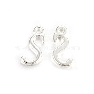 Silver Color Plated Alloy Letter Pendants, Rack Plating, Cadmium Free & Lead Free, Letter.S, 14x7x2mm, Hole: 1.5mm(X-PALLOY-J718-01S-S)