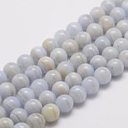 Natural Blue Lace Agate Bead Strands, Grade AB, Round, 6mm, Hole: 1mm, about 63pcs/strand, 15.5 inch(G-K153-B02-6mm-AB)