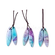 Natural Calcite Pendants, Dyed, Oval, Violet, 40x10x4mm, Hole: 1.6mm, 2pcs/pair(G-K317-F03)