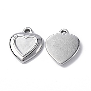 304 Stainless Steel Pendants, Heart Charm, Stainless Steel Color, 18.5x15.5x2.5mm, Hole: 1.8mm(STAS-C066-02P)