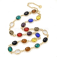 Glass Necklace, Multi Color Brass Link Necklaces, Oval, 16.34 inch(415mm)(NJEW-C047-01B-KCG)