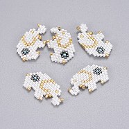 Handmade Japanese Seed Beads, with Japan Import Thread, Loom Pattern, Elephant, White, 13.5x25.5x2mm(SEED-P003-25A)