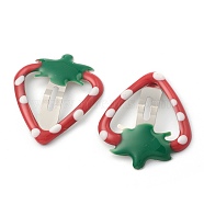 Iron Snap Hair Clips, with Enamel, for Children's Day, Strawberry, Red, 35.5x28.5x1.9mm(PHAR-B0002-08B)