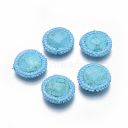 Faceted Natural Howlite Beads, with Polymer Clay Rhinestone, Dyed & Heated, Flat Round, 19~20x4.5~5mm, Hole: 0.8mm(RB-L033-23A)