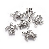 Alloy Pendants, Ocean Theme, Lead Free & Nickel Free & Cadmium Free, Sea Turtle, Thailand Sterling Silver Plated, 28.5x24.5x4.5mm, Hole: 2.5mm(TIBEP-A040-039TAS-NR)