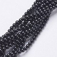 Natural Black Onyx Round Beads Strands, Grade A, Dyed, 4mm, Hole: 0.8mm, about 92pcs/strand, 15 inch.(X-GSR4mmC097)