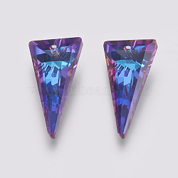 K9 Glass Rhinestone Pendants, Imitation Austrian Crystal, Faceted, Triangle, Bermuda Blue, 28x14x7~7.5mm, Hole: 1.6mm(GLAA-K034-J04)