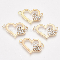 Alloy Links connectors, with Rhinestone, Heart, Crystal, Golden, 16.5x25x2.5mm, Hole: 1.8mm(PALLOY-S118-28)