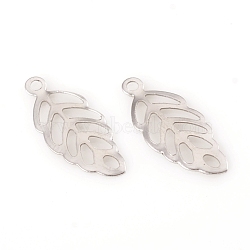 304 Stainless Steel Pendants, Laser Cut, Leaf, Stainless Steel Color, 13x5x0.3mm, Hole: 1mm(STAS-G229-36P)