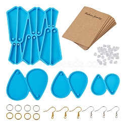 4Pcs 4 Style Triangle & Teardrop Pendant Silicone Molds, with Brass Earring Hooks & Jump Rings, Cardboard Earring Display Cards, Plastic Ear Nuts, Blue, 43~121x54~101x4~6mm, Hole: 2.5~5mm, Inner Diameter: 36~68x11~44mm, 1Pc/style(DIY-BG0001-67)