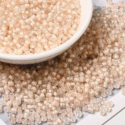12/0 Transparent Glass Seed Beads, Inside Colours, Round Hole, Round, PeachPuff, 1.5~2mm, Hole: 1mm, about 450g/bag(SEED-F003-03C-12)