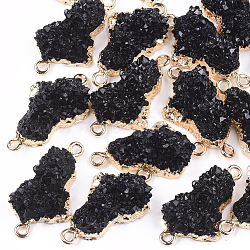 Electroplate Druzy Resin Links connectors, with Iron Findings, Nuggets, Light Gold, Black, 28~29x15.5~16x9~10mm, Hole: 1mm(RESI-S366-05A)