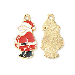 Christmas Alloy Enamel Pendants, Light Gold, Santa Claus Charm, Red, 25.5x12.5x1mm, Hole: 1.8mm(ENAM-D047-10LG-05)