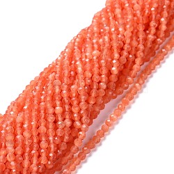 Cat Eye Beads Strands, Round, Faceted, Orange Red, 3mm, Hole: 0.2mm, 14.17 inch(36cm), 122pcs/strand(CE-I005-B1)