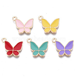 Alloy Enamel Pendants, Cadmium Free & Lead Free, Butterfly, Light Gold, Mixed Color, 15x17x2mm, Hole: 1.6mm(ENAM-T016-23-RS)