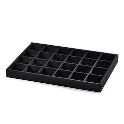Wooden Cuboid Jewelry Presentation Boxes, Covered with Cloth, 24 Compertments, Black, 35x24x3cm(ODIS-N021-03)