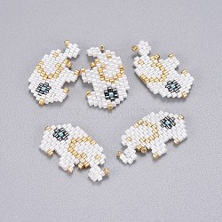 Handmade Japanese Seed Beads, with Japan Import Thread, Loom Pattern, Elephant, White, 13.5x25.5x2mm(SEED-P003-25A)