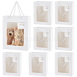 Rectangle Paper Gift Bags, with Plastic Visible Window, Shopping Bags with Handle, White, Unfold: 18x1x23cm(ABAG-WH0044-50)