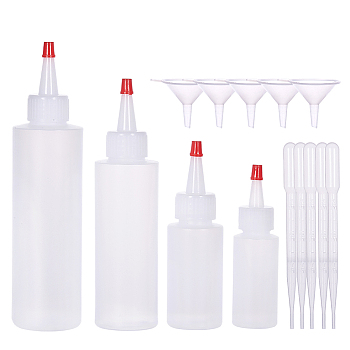 Plastic Glue Bottles Makings, with Plastic Dropper, Bottle Caps, Funnel Hopper, Clear, 50x55mm, Hole: 4.5mm