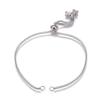 Stainless Steel Slider Bracelet Making, with Box Chains, Cross, Stainless Steel Color, Single Chain: 4-1/4 inch(10.9cm), Total Length about 8-5/8 inch(21.8cm)