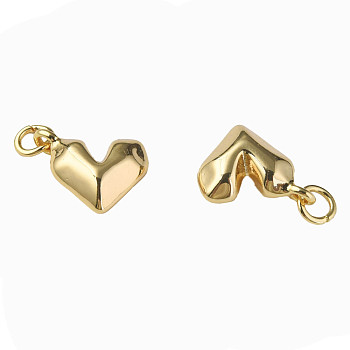 Brass Charms, with Jump Rings, Nickel Free, Heart, Real 18K Gold Plated, 10.5x14x5mm, Jump Ring: 5x1mm, 3mm inner diameter