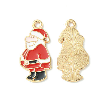 Christmas Alloy Enamel Pendants, Light Gold, Santa Claus Charm, Red, 25.5x12.5x1mm, Hole: 1.8mm