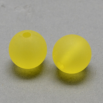 Transparent Acrylic Ball Beads, Frosted Style, Round, Yellow, 12mm, Hole: 2mm, about 520pcs/500g