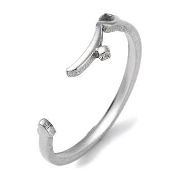 304 Stainless Steel Open Cuff Rings, Heart with Moon, Stainless Steel Color, Inner Diameter: 18mm