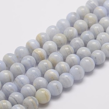 Natural Blue Lace Agate Bead Strands, Grade AB, Round, 6mm, Hole: 1mm, about 63pcs/strand, 15.5 inch