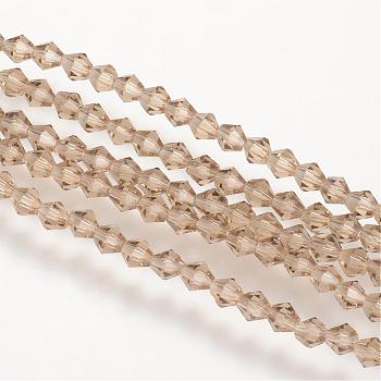 Imitation Austrian Crystal 5301 Bicone Beads, Faceted Glass Beads Strands, BurlyWood, 3x3~3.5mm, Hole: 0.5mm, about 125~130pcs/strand, 15.5 inch