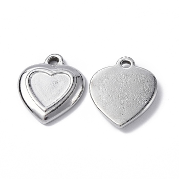 304 Stainless Steel Pendants, Heart Charm, Stainless Steel Color, 18.5x15.5x2.5mm, Hole: 1.8mm