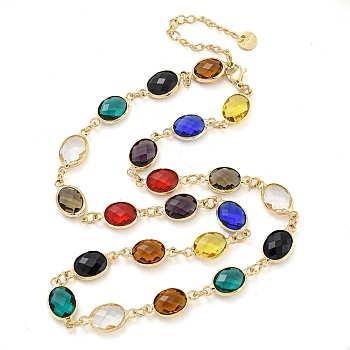 Glass Necklace, Multi Color Brass Link Necklaces, Oval, 16.34 inch(415mm)