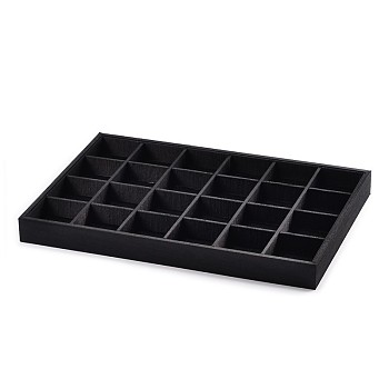 Wooden Cuboid Jewelry Presentation Boxes, Covered with Cloth, 24 Compertments, Black, 35x24x3cm