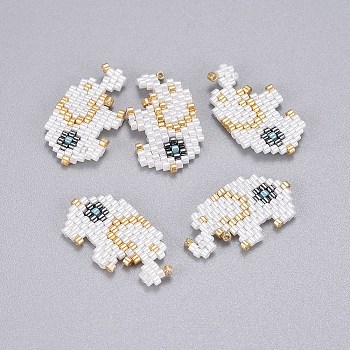 Handmade Japanese Seed Beads, with Japan Import Thread, Loom Pattern, Elephant, White, 13.5x25.5x2mm