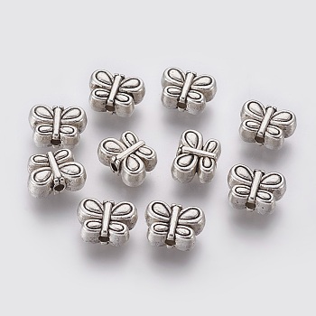 Tibetan Style Alloy Beads, Cadmium Free & Lead Free, Butterfly, Antique Silver, about 10.5mm long, 8mm wide, 4.5mm thick, hole: 1mm